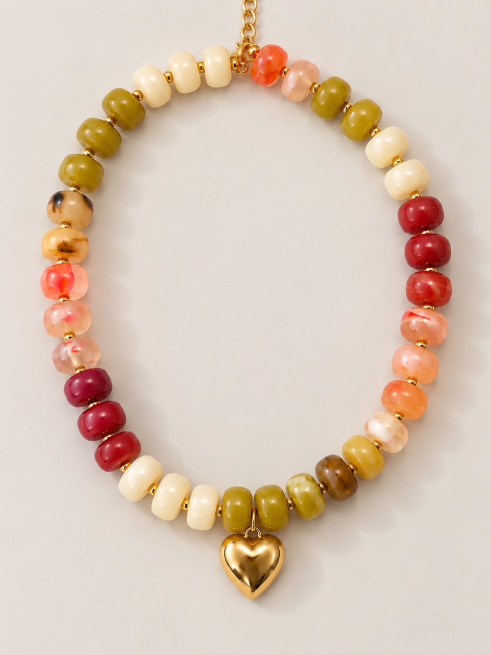 New! Olive Green Cranberry Beaded Gold Heart Statement Necklace NWOT 5004